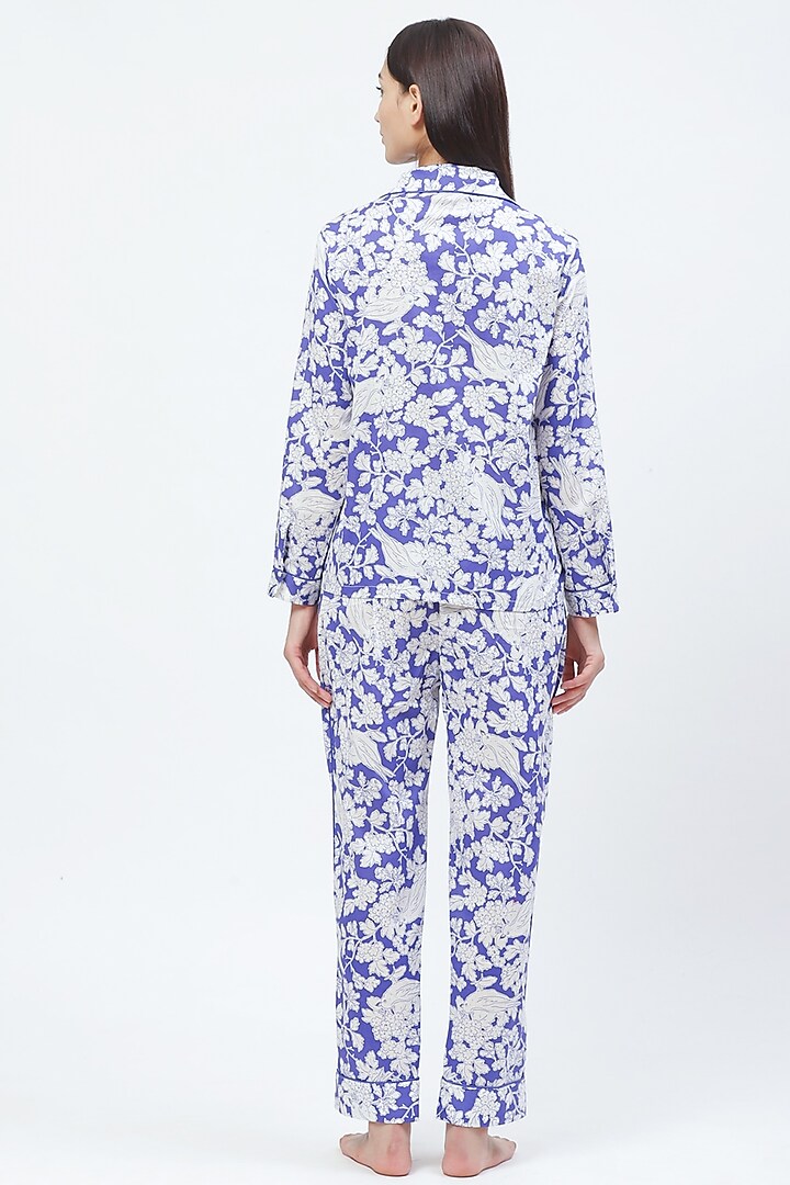 Blue Floral Printed Night Suit by CatNap at Pernia's Pop Up Shop