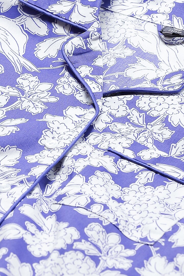 Blue Floral Printed Night Suit by CatNap at Pernia's Pop Up Shop