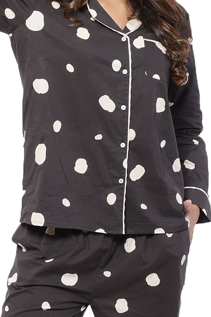 Black Polka Dotted Night Suit by CatNap at Pernia's Pop Up Shop