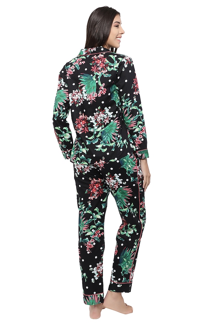 Black & Green Floral Printed Night Suit by CatNap at Pernia's Pop Up Shop