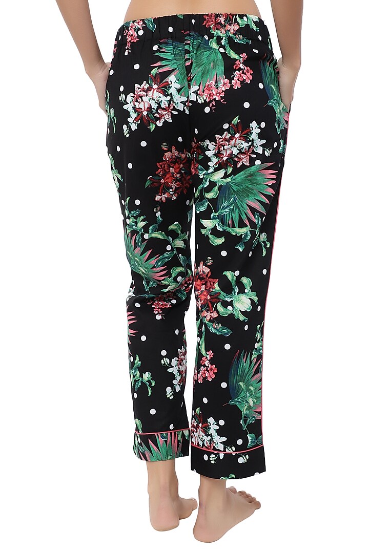 Black & Green Floral Printed Night Suit by CatNap at Pernia's Pop Up Shop