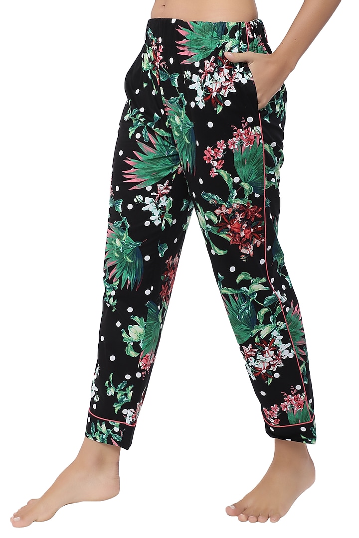 Black & Green Floral Printed Night Suit by CatNap at Pernia's Pop Up Shop