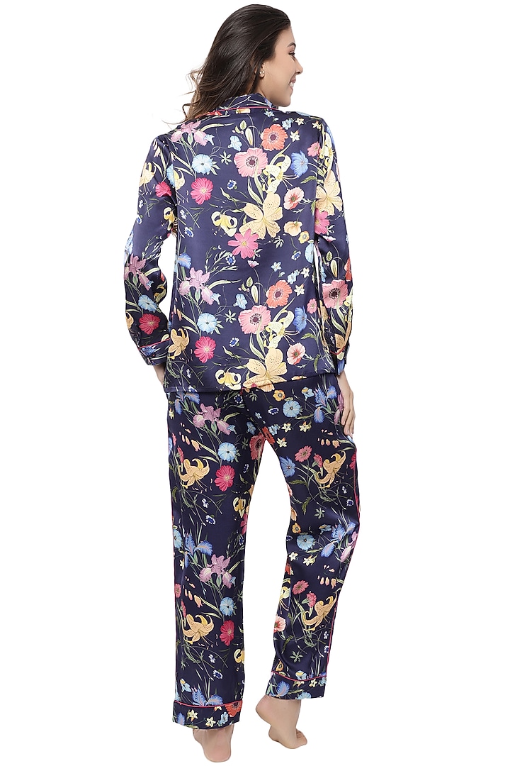 Midnight Blue Printed Night Suit by CatNap at Pernia's Pop Up Shop