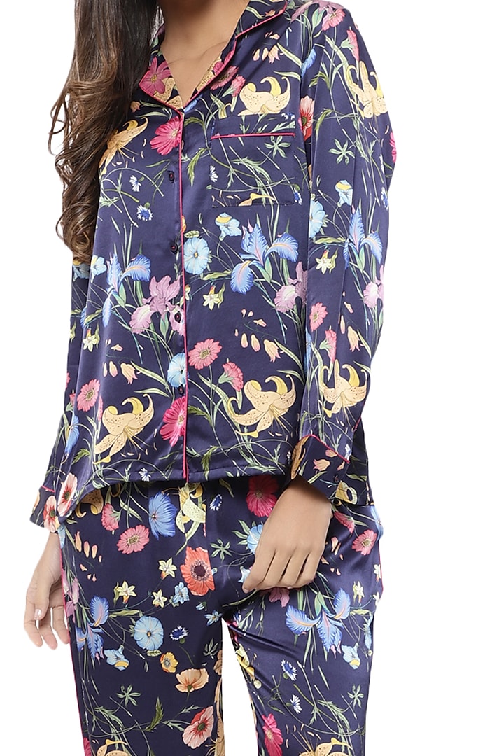 Midnight Blue Printed Night Suit by CatNap at Pernia's Pop Up Shop