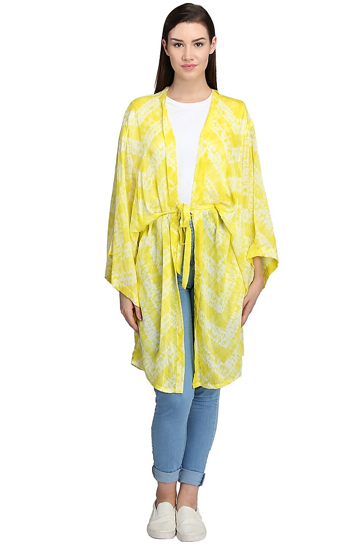 Yellow Tie-Dye Kimono Jacket by CatNap