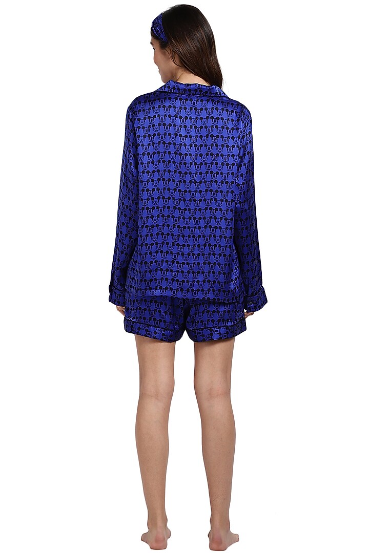 Blue Mulberry Silk Printed Night Suit by CatNap at Pernia's Pop Up Shop