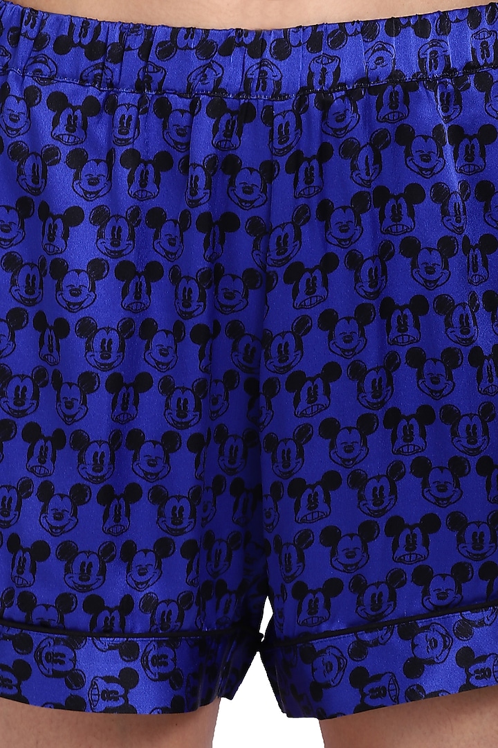 Blue Mulberry Silk Printed Night Suit by CatNap at Pernia's Pop Up Shop