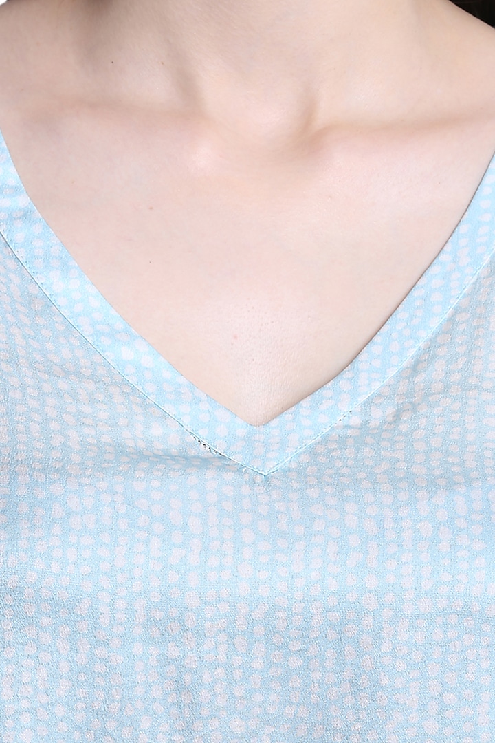 Powder Blue Mulberry Silk Printed Night Suit by CatNap at Pernia's Pop Up Shop