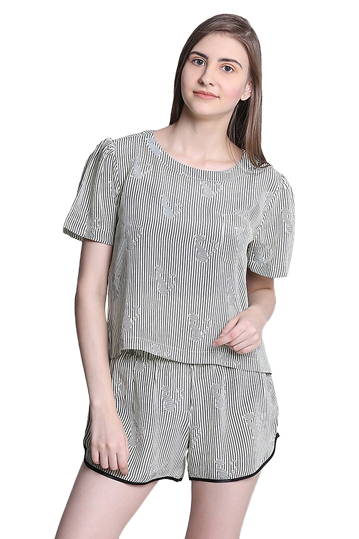 White Printed Night Suit by CatNap at Pernia's Pop Up Shop