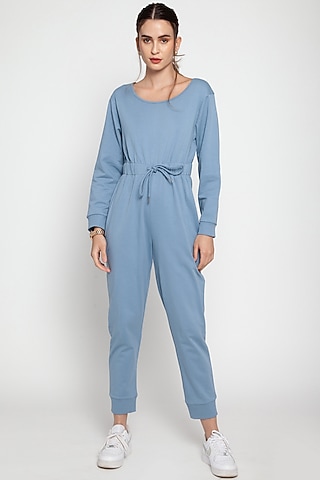 Steel Blue Cotton Jumpsuit by CAVA Athleisure
