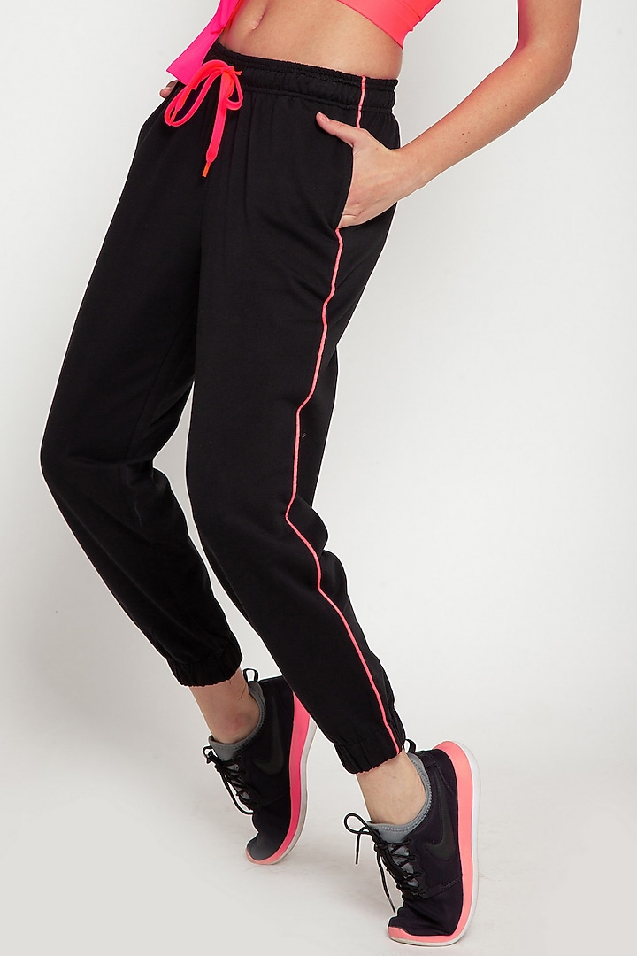 Neon Pink & Black Cotton Jogger Set by CAVA Athleisure at Pernia's Pop Up Shop