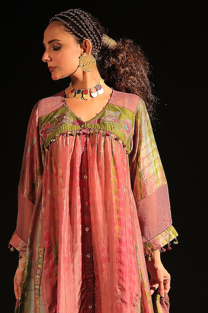 Rust Brown Habutai Silk Embroidered Gathered Tunic Set by Capisvirleo at Pernia's Pop Up Shop
