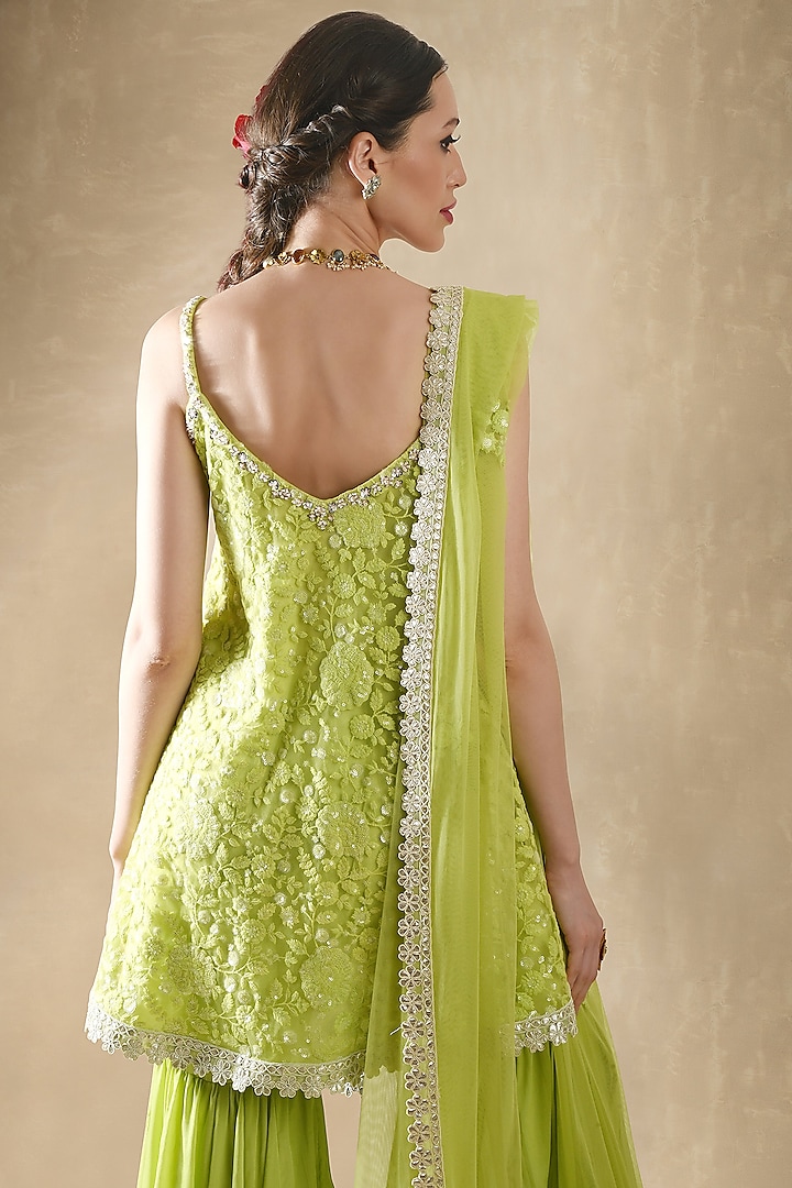 Leaf Green Embroidered Gharara Set by Renee Label at Pernia's Pop Up Shop