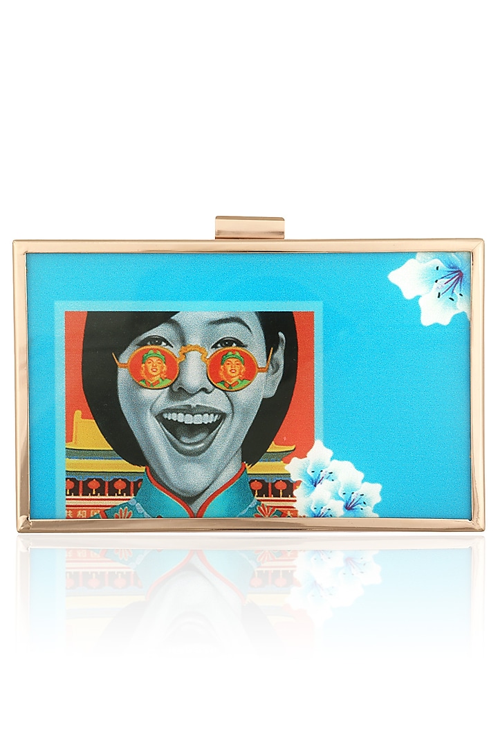 Teal Digital Print Clutch by RASEEL AT CASAPOP