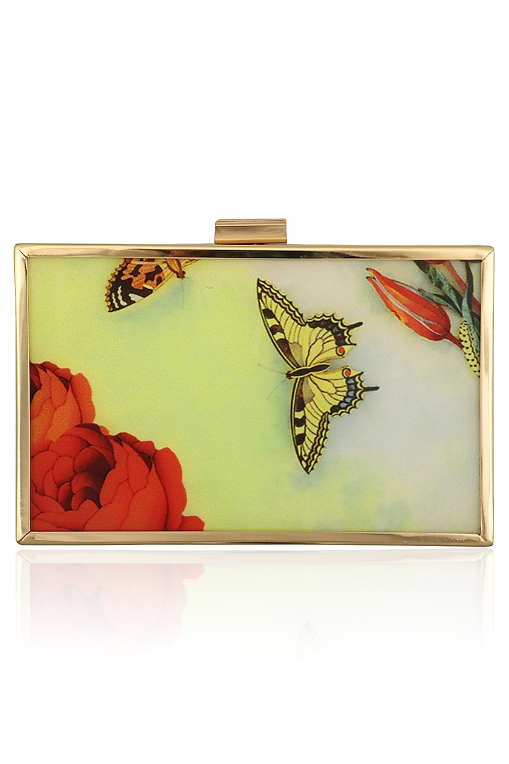 Multicolor Flower and Butterfly Digital Print Clutch by RASEEL AT CASAPOP