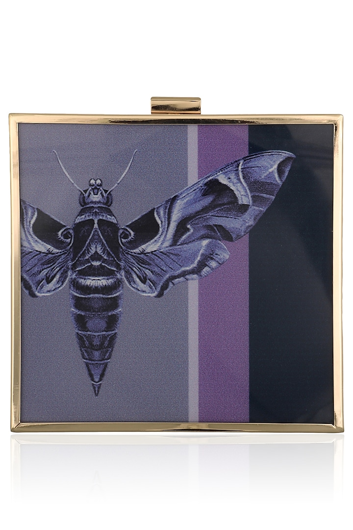 Purple Stripes Butterfly Digital Print Clutch by RASEEL AT CASAPOP