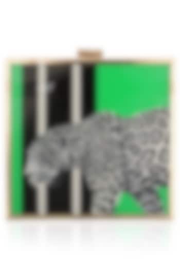 Green Cheetah Motif Digital Print Clutch by RASEEL AT CASAPOP