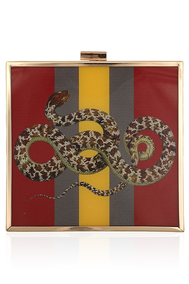 Red Snake Motif Digital Print Clutch by RASEEL AT CASAPOP
