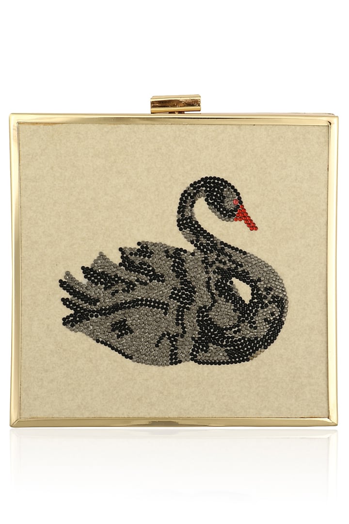 White Duck Motif Crystal Work Clutch by RASEEL AT CASAPOP