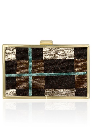 Brown Cutdana Work Clutch by RASEEL AT CASAPOP