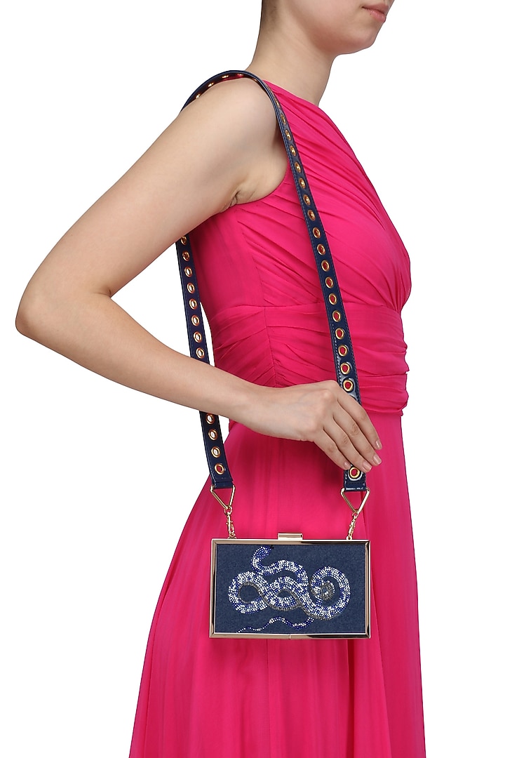 RASEEL AT CASAPOP presents Blue snake motif crystal work clutch available only at Pernia's Pop Up Shop.