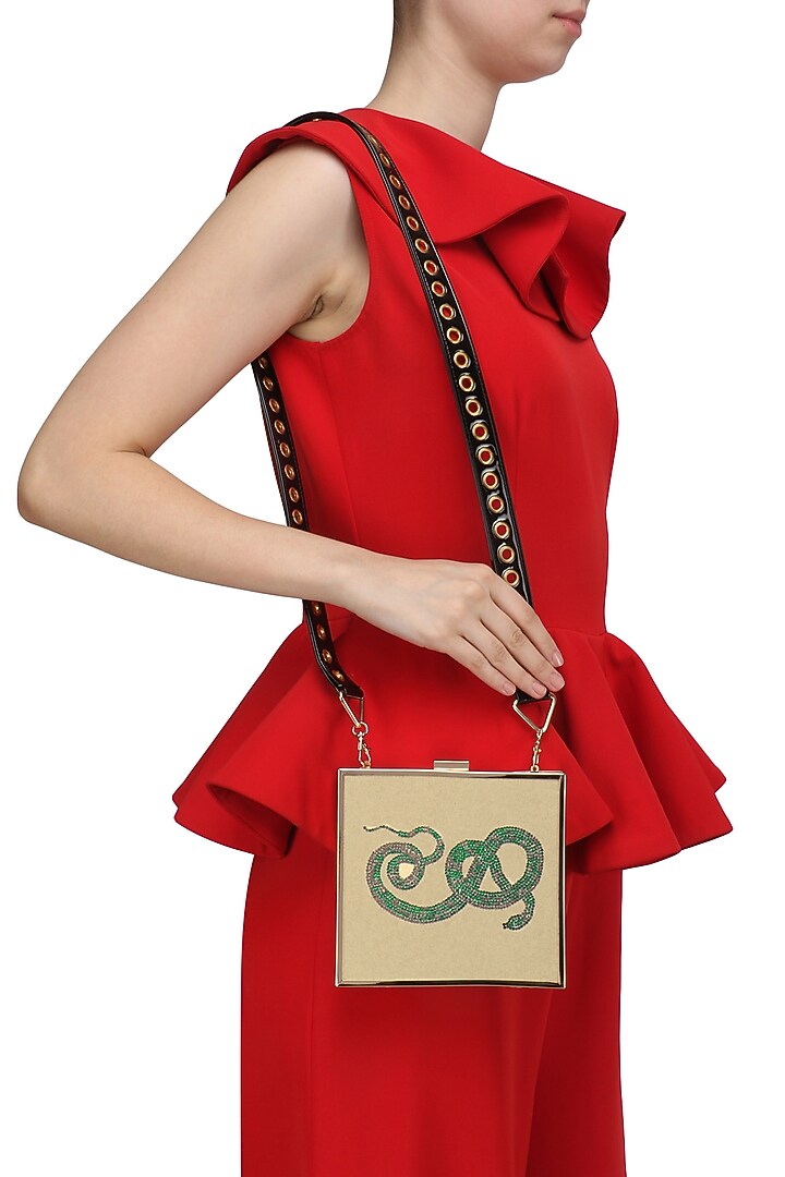 RASEEL AT CASAPOP presents White snake motif crystal work clutch available only at Pernia's Pop Up Shop.