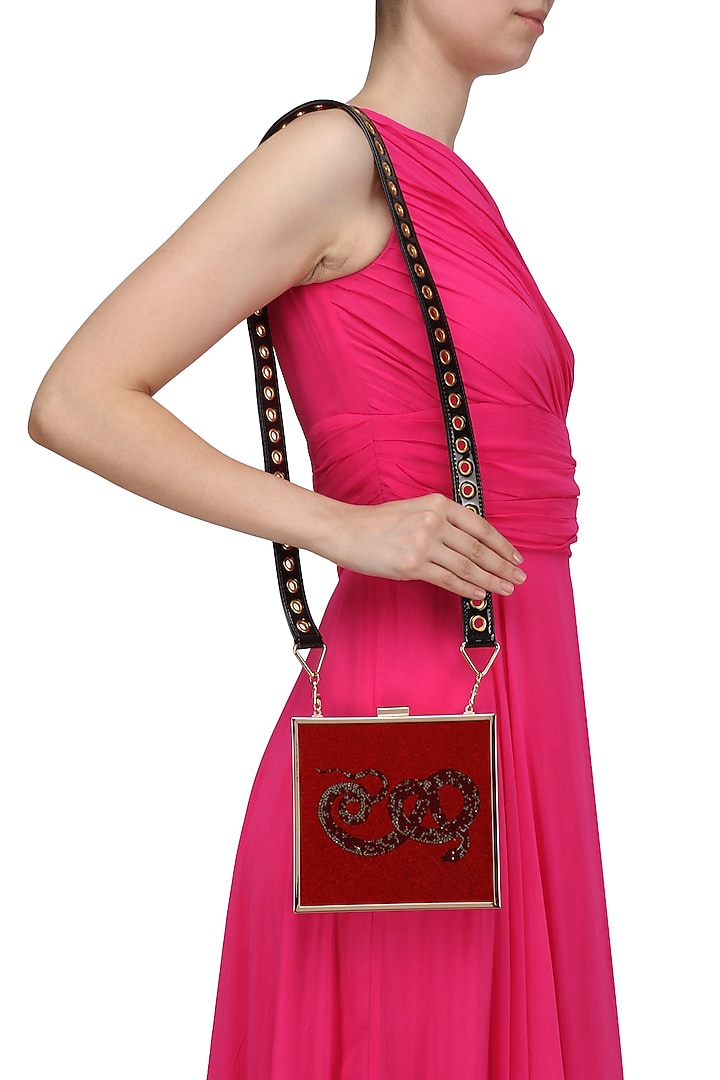 RASEEL AT CASAPOP presents Red snake motif crystal work clutch available only at Pernia's Pop Up Shop.