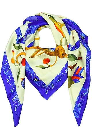 White Bird Motif Digitl Print Scarf by RASEEL AT CASAPOP