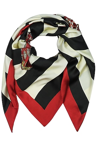White And Black Digital Snake Motif Scarf by RASEEL AT CASAPOP