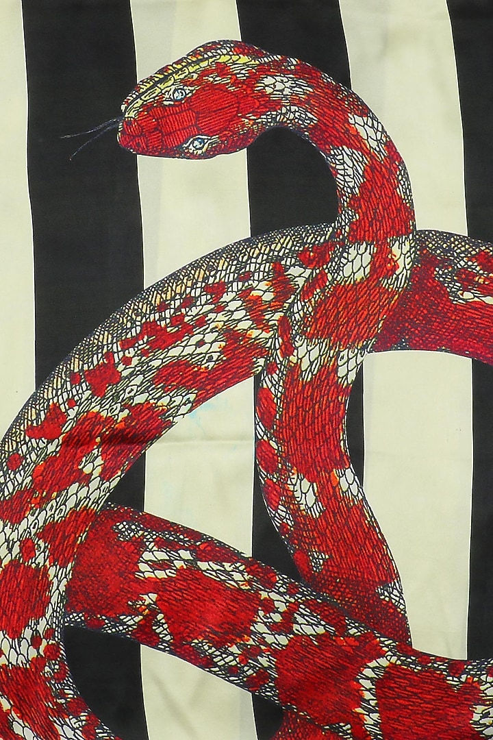 RASEEL AT CASAPOP presents White and black digital snake motif scarf available only at Pernia's Pop Up Shop.