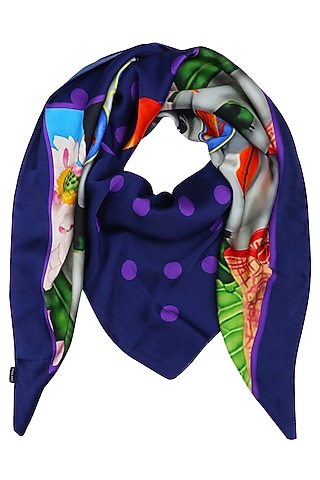 Purple Striped Conversational Digital Print Scarf by RASEEL AT CASAPOP