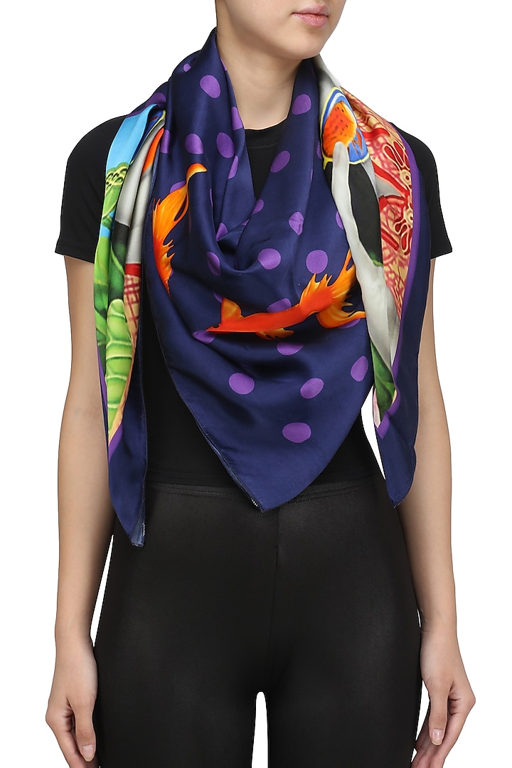 RASEEL AT CASAPOP presents Purple striped conversational digital print scarf available only at Pernia's Pop Up Shop.