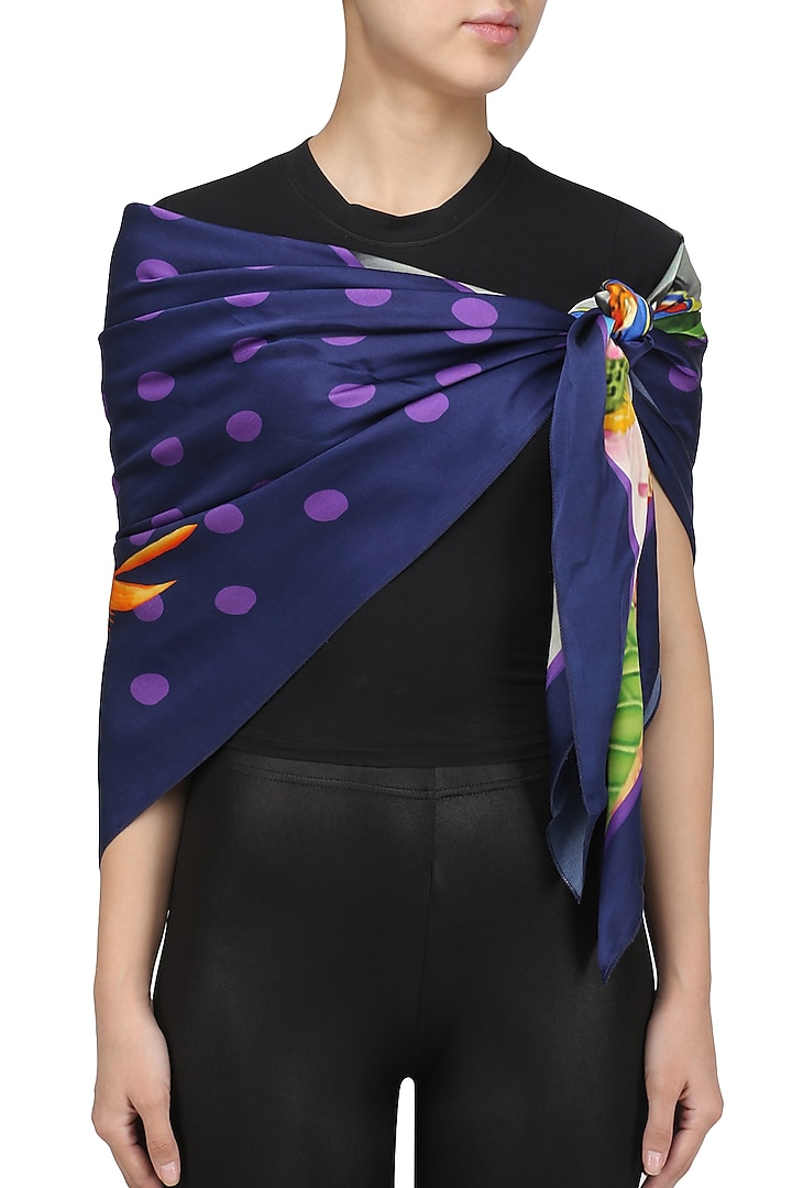 RASEEL AT CASAPOP presents Purple striped conversational digital print scarf available only at Pernia's Pop Up Shop.