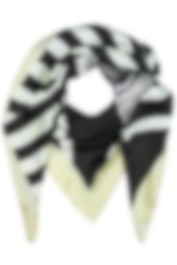 Off White Striped Digital Elephant Motif Scarf by RASEEL AT CASAPOP