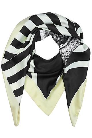 Off White Striped Digital Elephant Motif Scarf by RASEEL AT CASAPOP