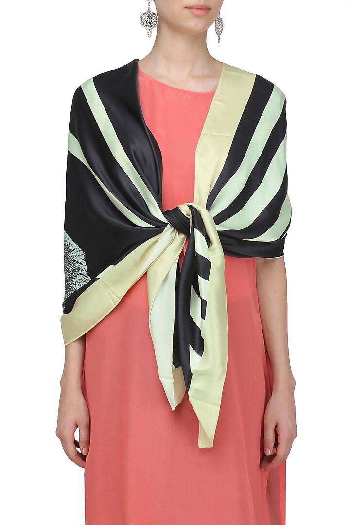 RASEEL AT CASAPOP presents Off white striped digital elephant motif scarf available only at Pernia's Pop Up Shop.