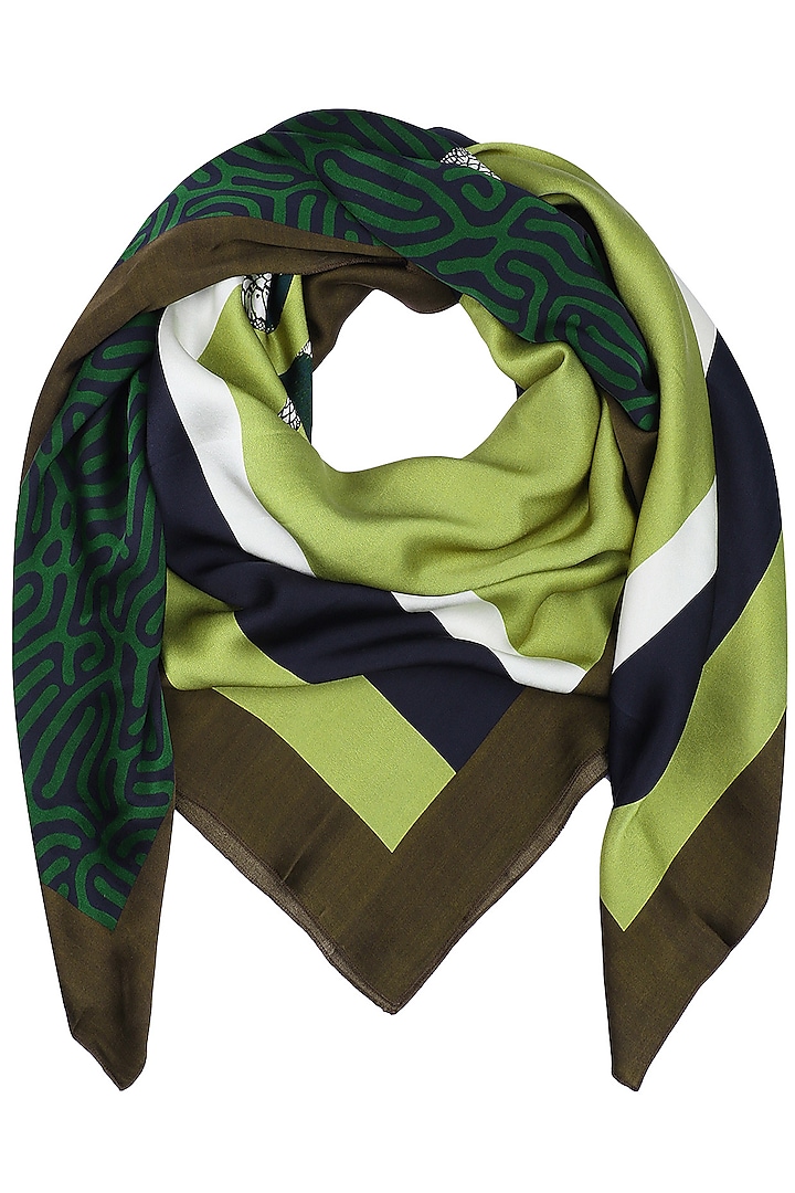 RASEEL AT CASAPOP presents Brown striped digital snake motif scarf available only at Pernia's Pop Up Shop.