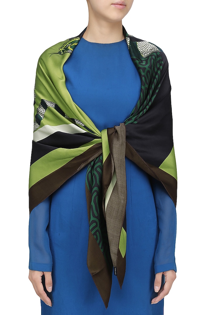 RASEEL AT CASAPOP presents Brown striped digital snake motif scarf available only at Pernia's Pop Up Shop.