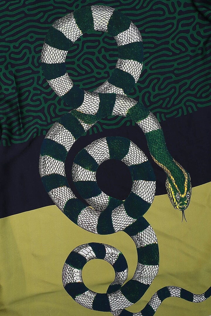 RASEEL AT CASAPOP presents Brown striped digital snake motif scarf available only at Pernia's Pop Up Shop.