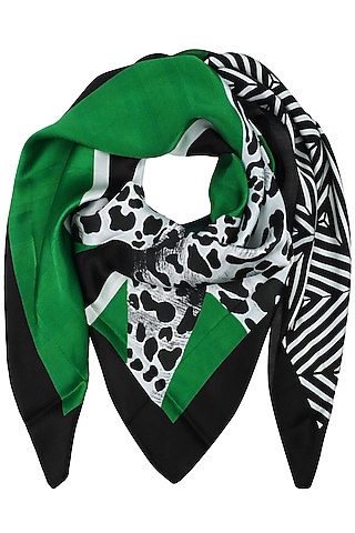 Green Striped Digital Cheetah Motif Scarf by RASEEL AT CASAPOP
