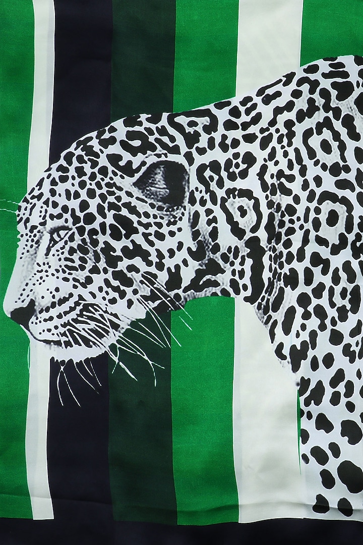 RASEEL AT CASAPOP presents Green striped digital cheetah motif scarf available only at Pernia's Pop Up Shop.
