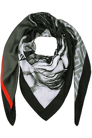 Black Striped Digital Horse Motif Scarf by RASEEL AT CASAPOP
