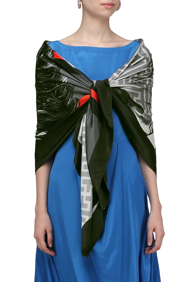 RASEEL AT CASAPOP presents Black striped digital horse motif scarf available only at Pernia's Pop Up Shop.