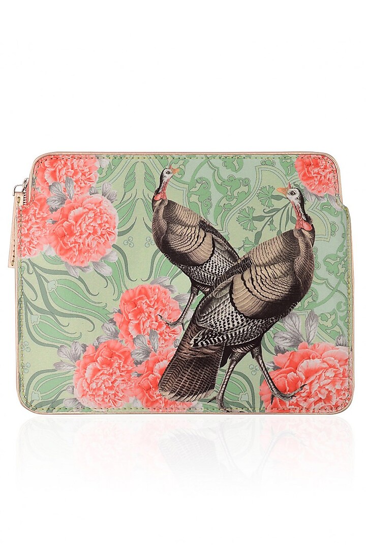 Green and Pink Digital Bird Floral Print Ipad Sleeve by RASEEL AT CASAPOP