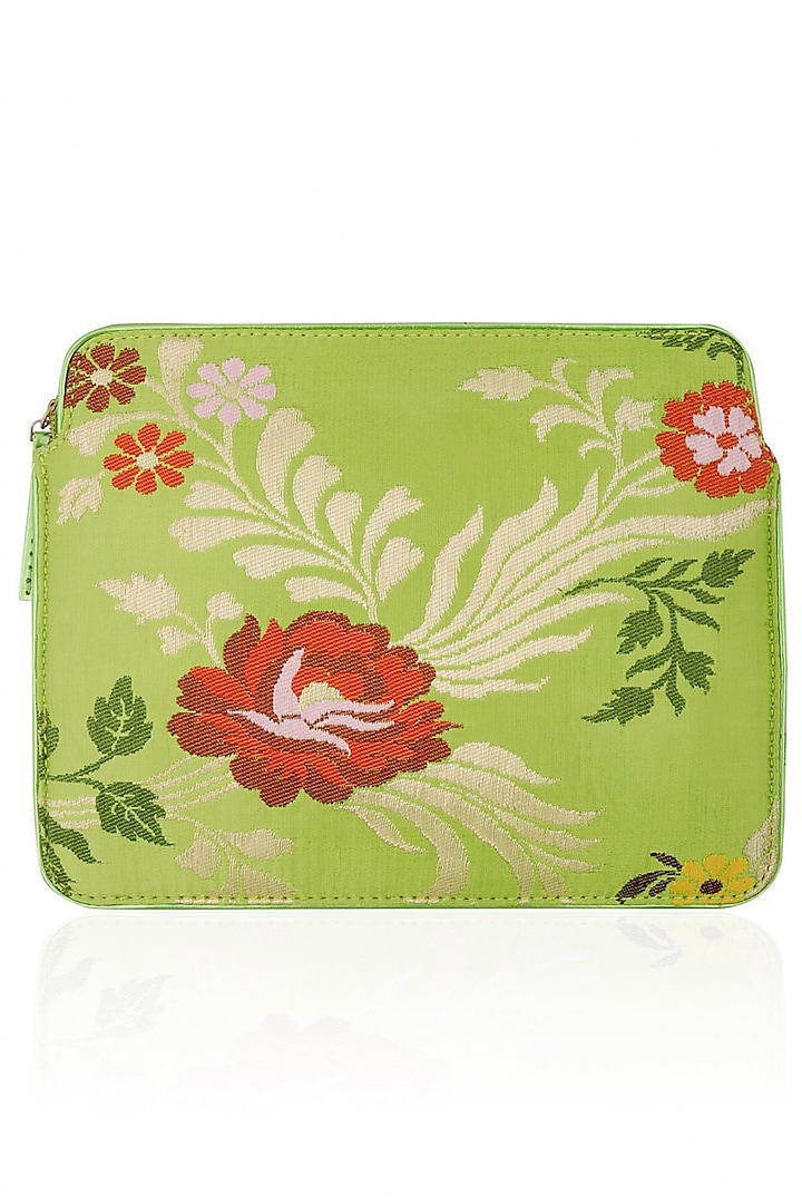 Lime Hand Woven Floral Pattern Ipad Sleeve by RASEEL AT CASAPOP