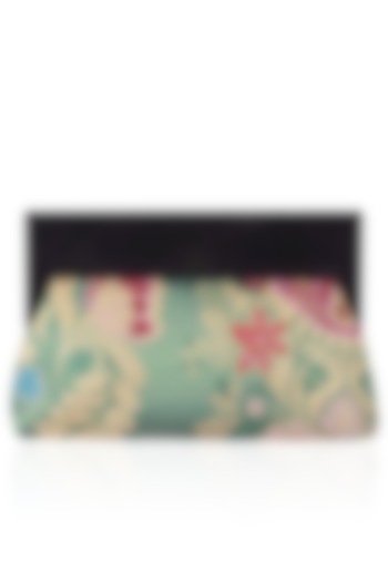 Teal and Black Floral Pattern Pouch Clutch Bag by RASEEL AT CASAPOP