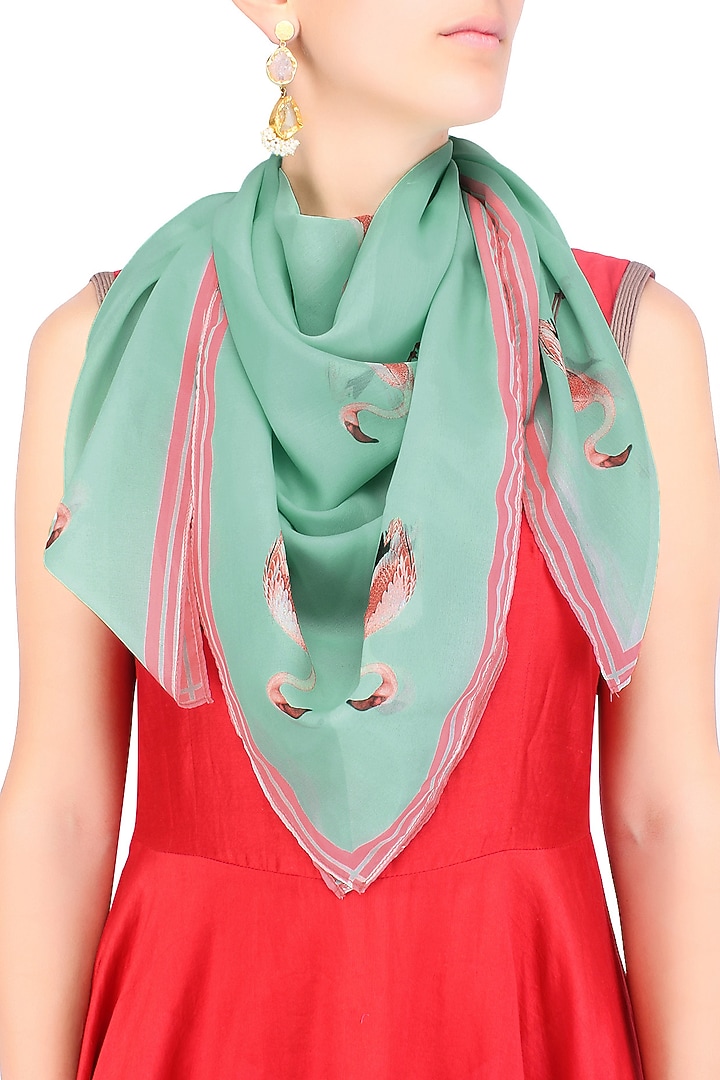 RASEEL AT CASAPOP presents Green and pink ostrich print scarf available only at Pernia's Pop Up Shop.