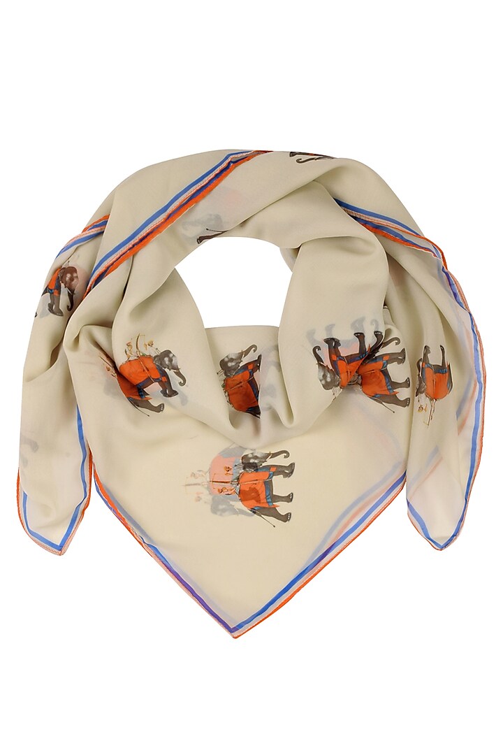 Beige and Red Elephant Print Scarf by RASEEL AT CASAPOP