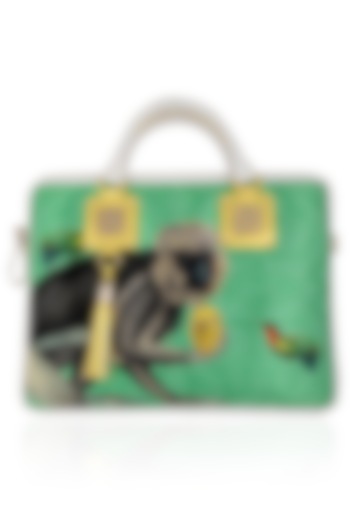 Green Easter Egg Hunt Hand Woven Laptop Bag by RASEEL AT CASAPOP