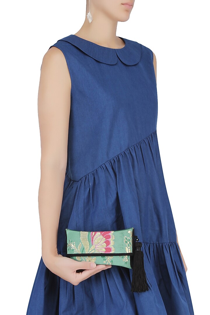 RASEEL AT CASAPOP presents Blue floral pattern hand woven pouch clutch available only at Pernia's Pop Up Shop.